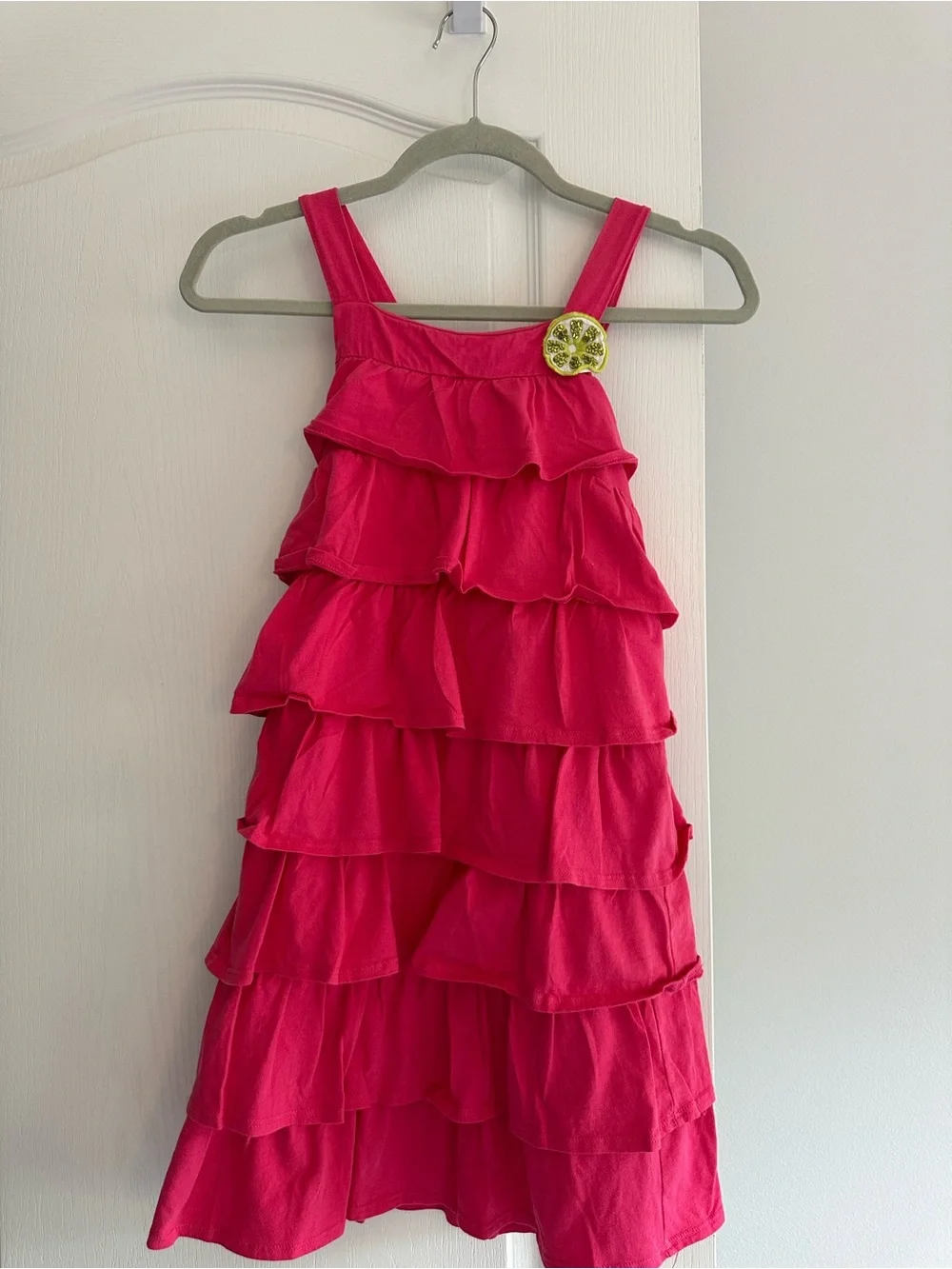 Gymboree Hot Pink Tiered Ruffle Dress with Flower Pin